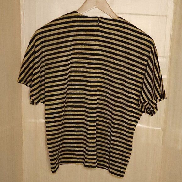 Caron Components Vintage Womens Black Sparkle Gold Stripe Knit Stretchy Top 14 - Picture 2 of 7
